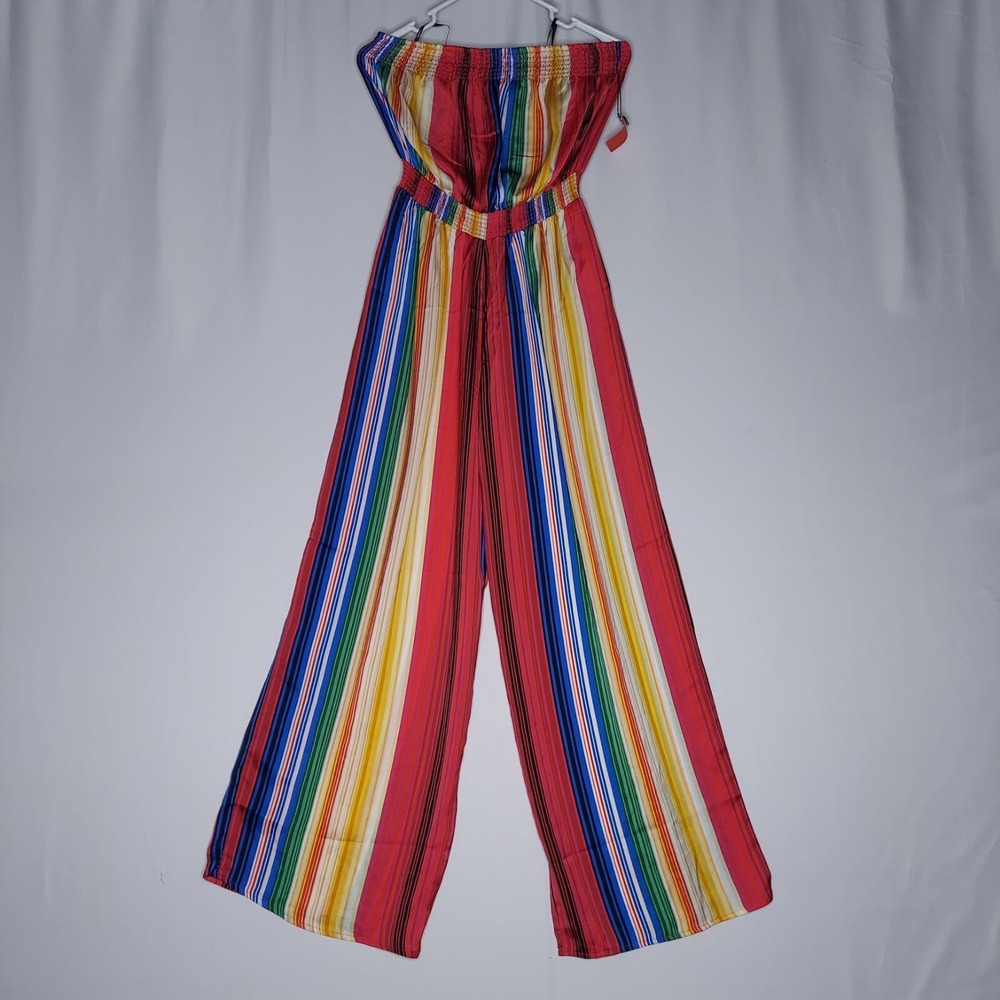 Forever 21 Rainbow Wide Leg Jumpsuit‎ Small Strapless Smock Candy Stripe Festive